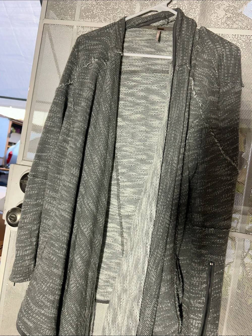 Free People Gray Marled Knit Sweater with Metallic Thread